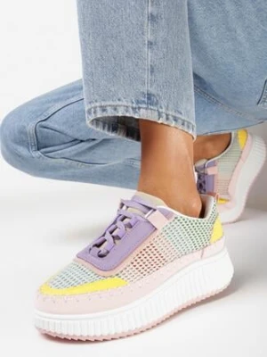 Różowo-Fioletowe Sneakersy na Platformie z Ozdobnymi Przeszyciami Wedima
