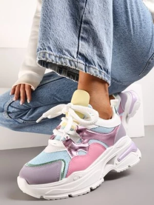 Różowo-Fioletowe Sneakersy na Platformie z Wycięciem i Grubymi Sznurówkami Bosylia