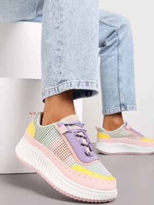 Różowo-Fioletowe Sznurowane Sneakersy na Platformie Dimakis