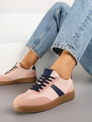 Różowo-Granatowe Sneakersy w Stylu Tenisówek Ozdobione Paskiem Elhanis