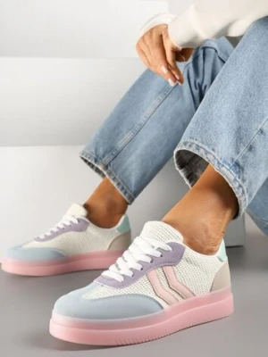 Różowo-Niebieskie Sneakersy Tenisówki Ozdobione Paskami Falovinia