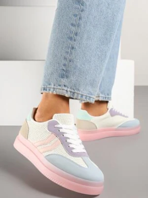 Różowo-Niebieskie Sneakersy w Stylu Tenisówek z Geometrycznymi Paskami Falenira