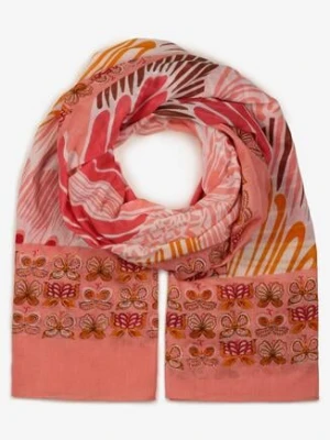 Różowo-Pomarańczowy Bawełniany Szalik Apaszka z Motywem Motyli Tullma