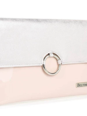 Różowo- srebrna oryginalna damska torebka kopertówka na pasku usztywniana różowy Merg