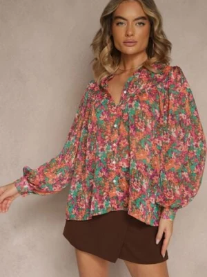 Różowo-Zielona Koszula w Kwiatowy Wzór z Prześwitującej Tkaniny Omertala retro & icone