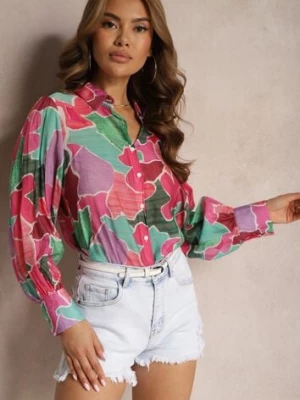 Różowo-Zielona Koszula z Długim Rękawem i Szerokimi Mankietami Zapinana na Guziki Comenna retro & icone