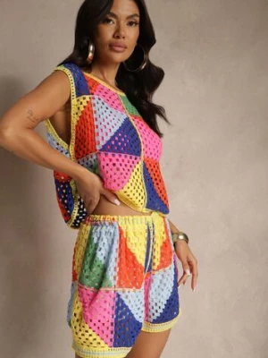 Różowo-Żółte Ażurowe Szorty z Bawełną i Geometrycznym Motywem Tilamera rosa