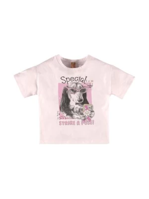Różowy bawełniana t-shirt dziewczęcy z nadrukiem Up Baby