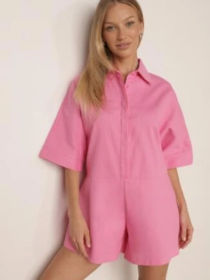 Różowy Bawełniany Kombinezon Casual o Kroju Oversize z Krótkimi Nogawkami Astracia retro & icone