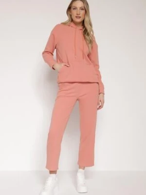 Różowy Bawełniany Komplet Dresowy z Bluzą i Spodniami Zansira