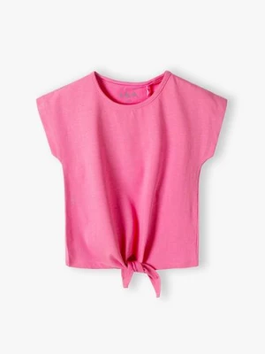 Różowy bawełniany t-shirt dziewczęcy z ozdobnym wiązaniem - 5.10.15.