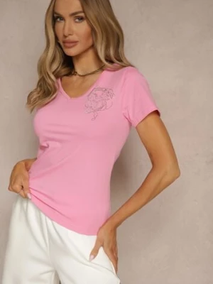 Różowy Bawełniany T-shirt Ozdobiony Cyrkoniami Ulivessa glo-story