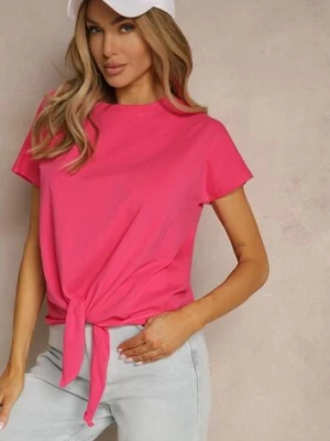 Różowy Bawełniany T-shirt Wiązany u Dołu Sunalina glo-story