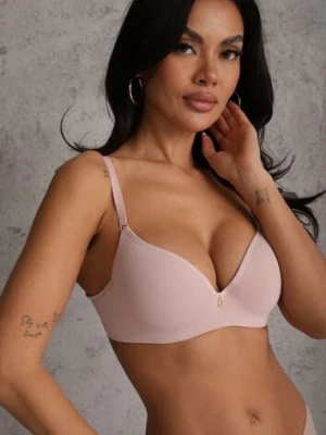 Różowy Biustonosz Push Up o Gładkim Wykończeniu z Cyrkoniową Aplikacją Claronei han