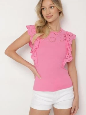 Różowy Bluzka z Koronkową Falbanką Anda elsa.m by may