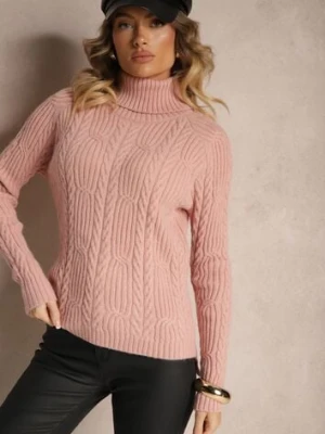 Różowy Casualowy Golf z Wiskozą i Ozdobnym Splotem Aledi metro five