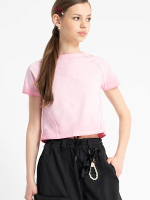 Różowy CROP TOP z efektem sprania Reporter