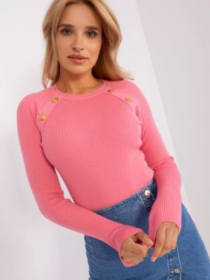 Różowy damski sweter klasyczny w prążek