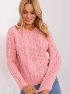 Różowy damski sweter rozpinany z dzianiny