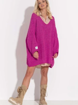 Różowy długi sweter - tunika oversize Fobya