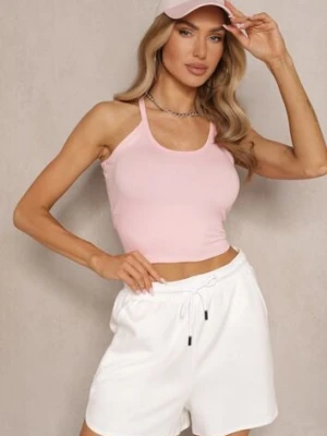 Różowy Dzianinowy Top w Prążki Tuverille jstyle