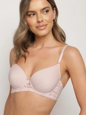 Różowy Gładki Biustonosz Zdobiony Koronką i Marszczeniem Idameria han