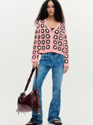 Różowy kardigan szydełkowy Desigual