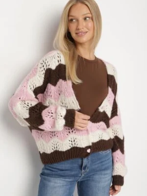 Różowy Kardigan w Ażurowy Wzór z Dodatkiem Wełny i Wiskozy Esilla jumelle
