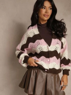 Różowy Kardigan z Domieszką Wełny i Wiskozy o Ażurowym Splocie Esina jumelle