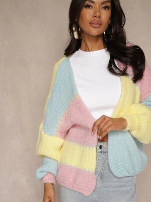 Różowy Kardigan z Domieszką Wełny i Wiskozy w Patchworkowym Stylu Fesolinne jumelle