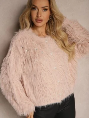 Różowy Kardigan z Kryształkami i Cienkimi Frędzlami z Dzianiny Laoniah elsa.m by may