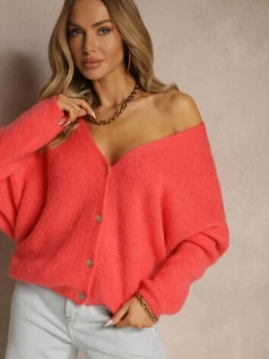 Różowy Kardigan z Wełną i Moherem o Klasycznym Kroju z Dekoltem w Serek Avelmio jumelle