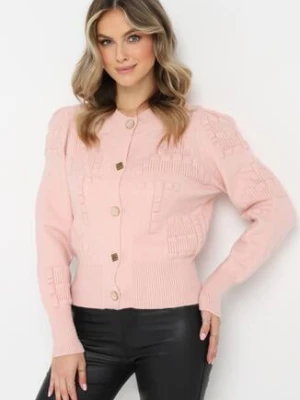 Różowy Kardigan z Wiskozy Zapinany na Ozdobne Guziki ze Ściągaczami Zoekia elsa.m by may