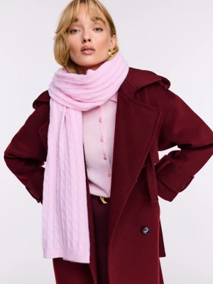 Różowy kaszmirowy szal z warkoczowym splotem TARANKO