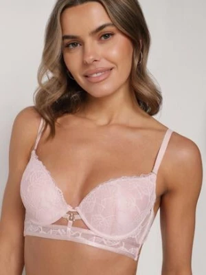 Różowy Klasyczny Biustonosz Zdobiony Koronką i Aplikacją Metheis love magnolia