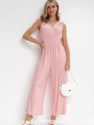 Różowy Kombinezon bez Rękawów z Szeroką Gumką w Pasie Sanyah j&x