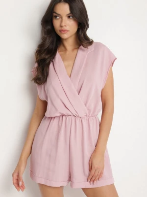 Różowy Kombinezon z Krótkimi Nogawkami i Kopertowym Dekoltem z Wiskozy Polisse New Collection