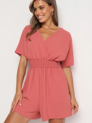 Różowy Kombinezon z Zakładkowym Dekoltem i Gumką w Talii Belandrea lovery