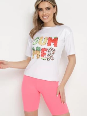 Różowo-Biały Komplet z T-shirtem i Szortami Typu Kolarki Tiimavee