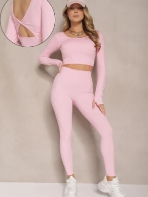 Różowy Komplet Sportowy Legginsy High Waist i Longsleeve z Ozdobnym Tyłem Dasalle yu & me