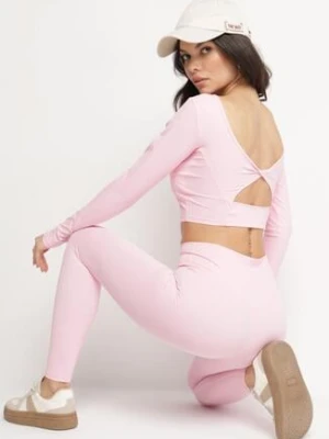 Różowy Komplet Sportowy Legginsy i Bluzka z Odkrytymi Plecami Dasalla yu & me