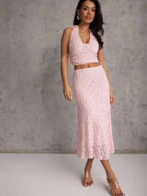 Różowy Komplet z Koronki Spódnica i Top z Wiązaniem na Szyi Dainetia allyson