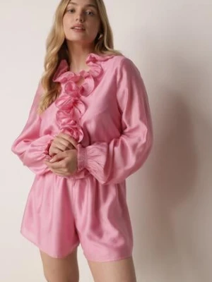 Różowy Krótki Kombinezon Ozdobiony Żabotem Menimei retro & icone