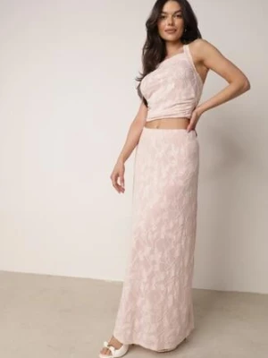 Różowy Letni Komplet z Domieszką Wiskozy Bluzka z Wiązaniem z Tyłu i Spódnica Mairir by swan