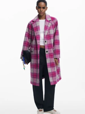 Różowy płaszcz w kratę Desigual