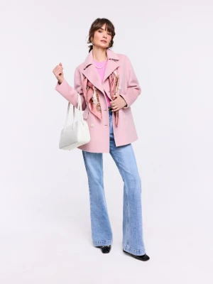 Różowy płaszcz z wełny z dodatkiem jedwabiu i kaszmiru TARANKO