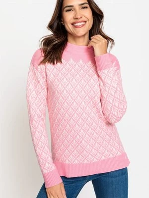 Różowy sweter damski Cora ze wzorem - Smart Mode Olsen