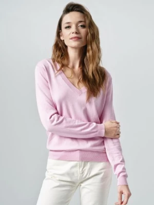 Różowy sweter z dekoltem V-neck OCHNIK