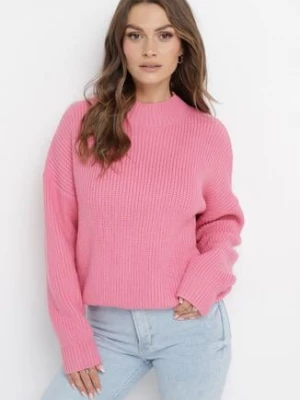 Różowy Sweter z Golfem o Prążkowanej Fakturze Afromava
