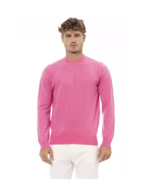 Różowy Sweter z Okrągłym Dekoltem Alpha Studio